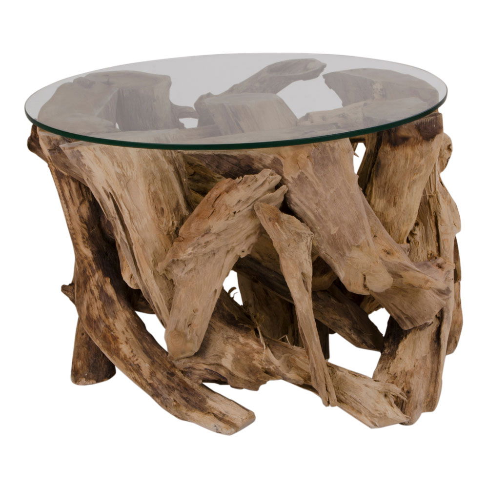Grand Canyon – Couchtisch aus Glas und Teakholz, Ø60x40 cm